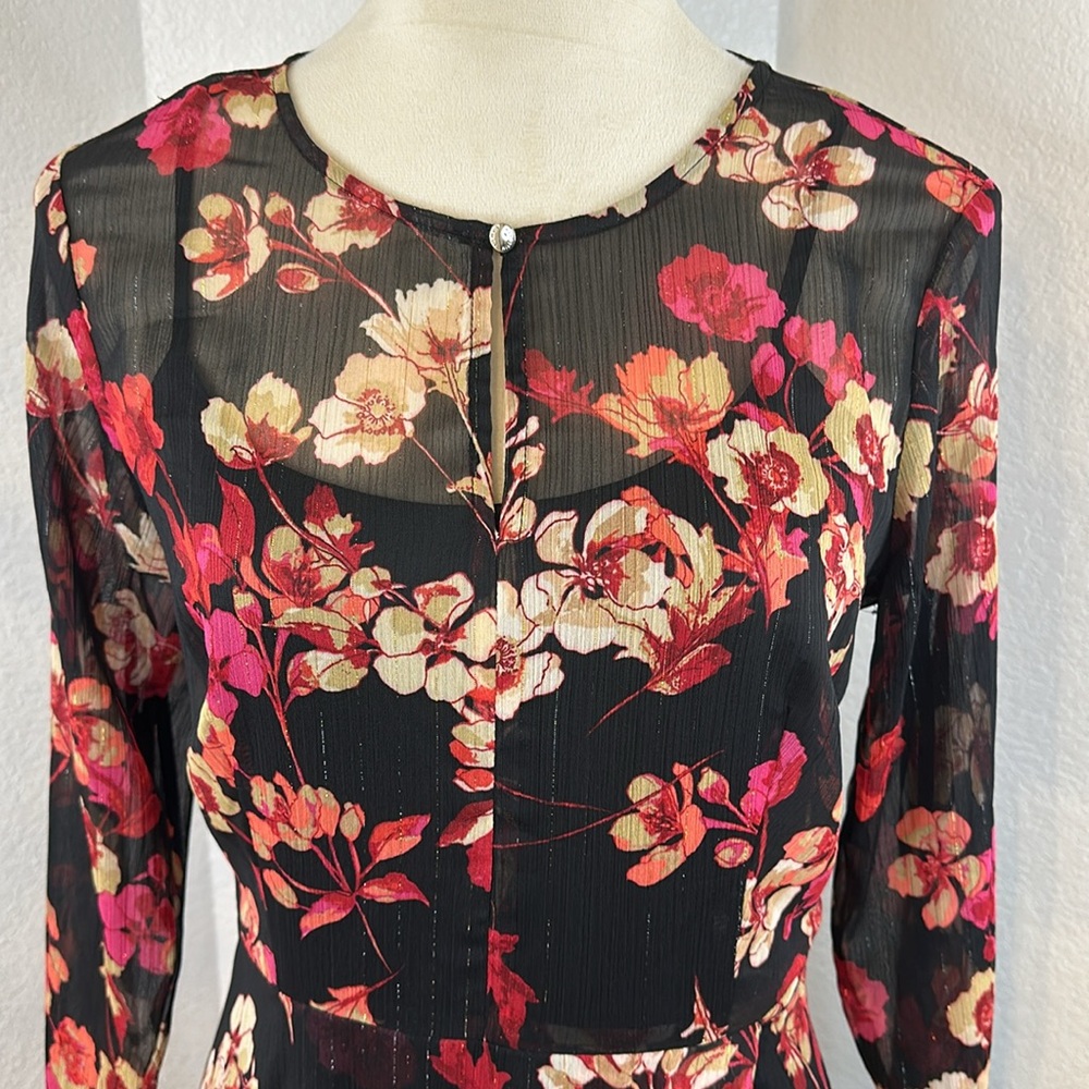 Tommy Hilfiger Paper Poppy Printed Chiffon A-Line Dress Size 2 & 4 NWT - Picture 9 of 13